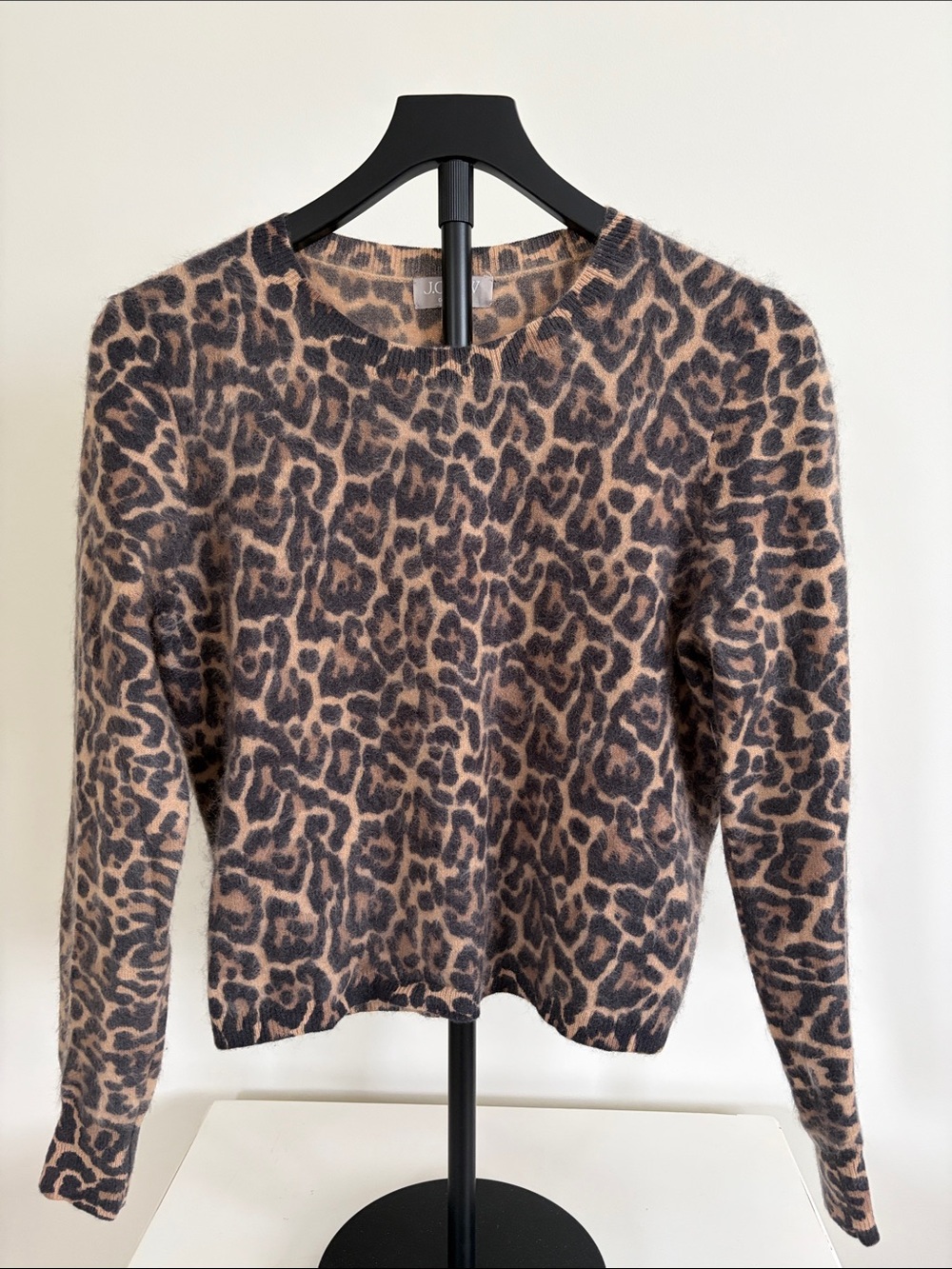 J. Crew Cashmere Leopard Print Crewneck Sweater in Brown and Black